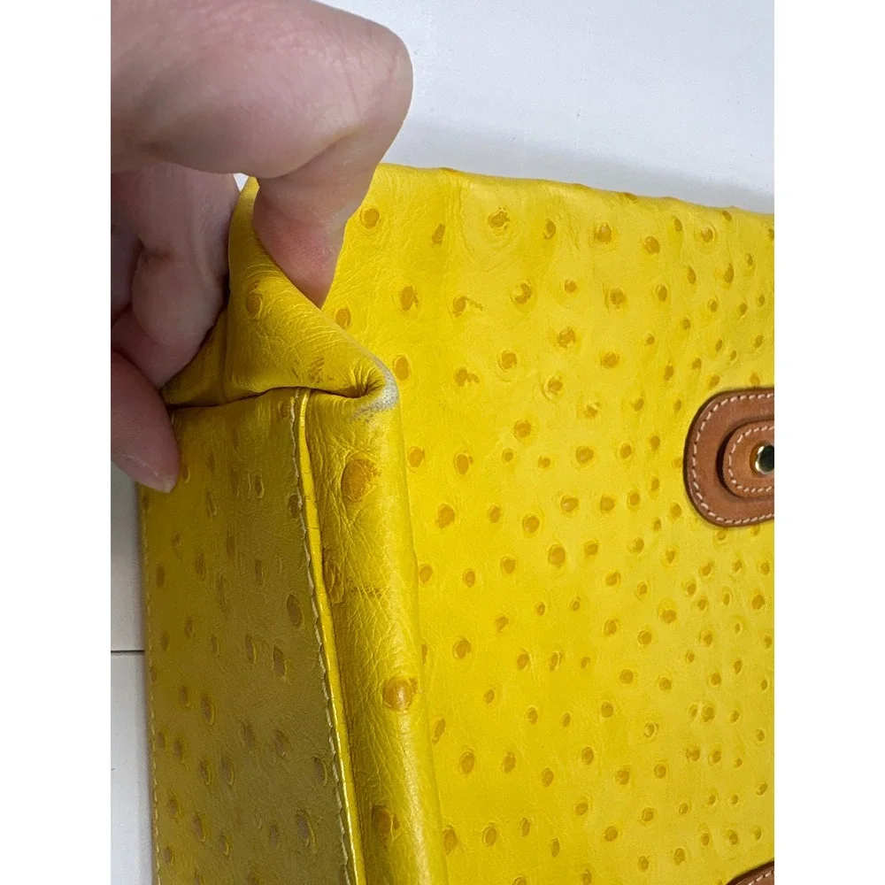 Maurizio Taiuti Yellow‎ Ostrich Embossed Leather Tote Bag Made in Italy Handbag